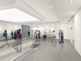 Maquette de la future salle d'échanges de la station Fontaine Lumineuse (Agrandir l'image - fenêtre modale)