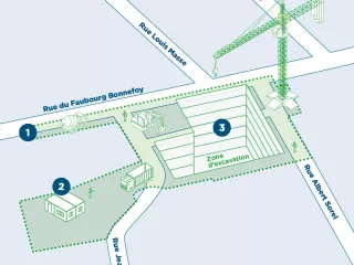 Schéma de l'emprise chantier de la station Bonnefoy (Agrandir l'image - fenêtre modale)