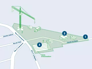 Schéma de l'emprise chantier de la station Raisin (Agrandir l'image - fenêtre modale)