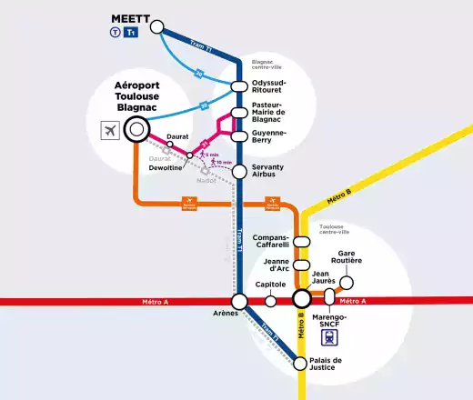 Plan des lignes pour la desserte de l'aéroport de Toulouse à partir du 5 juin 2023